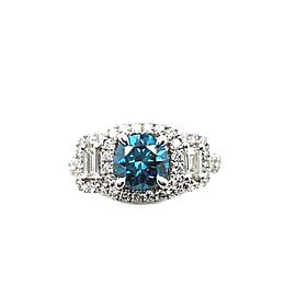 Fancy Deep Blue Enhanced Round Diamond Engagement Ring 1.86 tcw 14kt WG COA