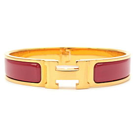 Authentic HERMES Clic Clac PM H Logo Bangle Bracelet Gold Red Used F/S