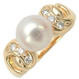 Authentic TASAKI Pearl Diamond Ring 0.13ct K18YG Yellow Gold US5.5 EU51 Used F/S