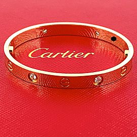 Cartier 4 Diamond Love Bangle Bracelet with Box 18kt Yellow Gold