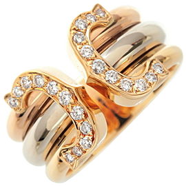 Auth Cartier 2C Diamond Ring LM Three Color 18K YG/WG/PG