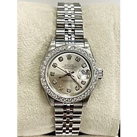 Rolex Ladies Datejust 69174 Silver Diamond Dial Diamond Bezel Stainless Steel