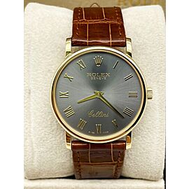 Rolex Cellini Roman Dial 18K Yellow Gold Brown Leather Strap