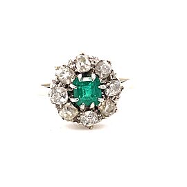 Antique Edwardian Square Emerald & Diamond Ring 1.30 tcw in 14kt White Gold