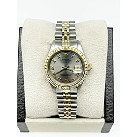 Rolex Ladies Silver Dial Custom Diamond Bezel 14K Gold Stainless Steel