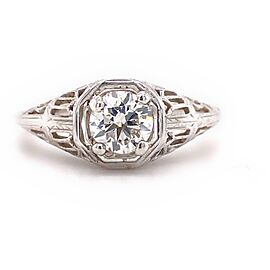 Antique Art Deco Filigree 0.54 cts Round Old Mine Cut Diamond Engagement Ring