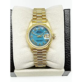 Rolex Ladies President Blue Mother of Pearl Roman Dial 18K Yellow Gold