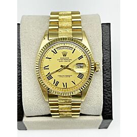 Rolex President Day Date Pie Pan Roman Dial 18K Yellow Gold Bark Finish