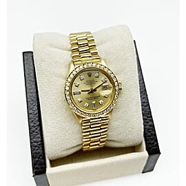 Rolex Ladies President 6917 Champagne Custom Diamond Dial Bezel 18K Yellow Gold