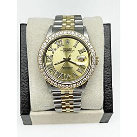 Rolex Datejust Champagne Roman Diamond Dial Bezel 18K Gold Stainless Steel