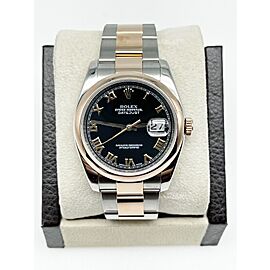 Rolex Datejust Black Roman Dial 18K Rose Gold Steel