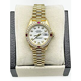 Rolex Ladies President 79068 Factory White Diamond Dial Ruby Bezel 18K Gold