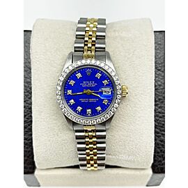 Rolex Ladies Datejust 6917 Blue Diamond Dial Bezel 14K Yellow Gold Steel