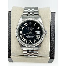 Rolex Datejust 16234 Black Roman Diamond Dial Diamond Bezel Stainless Steel