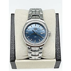 TAG Heuer Ladies Link WBC1315 Blue MOP Dial Diamond Bezel Steel Watch