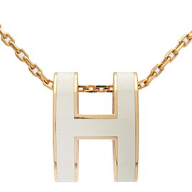 HERMES Pop Ash Logo Pendant Necklace White Yellow Gold