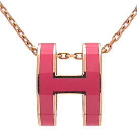 HERMES Hermes Pop Ash Necklace Metal Rose Gold Pink