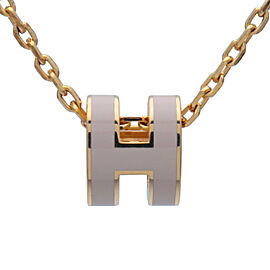 HERMES Pop Ash Mini Necklace Metal Yellow Gold Greige