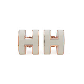 HERMES Pop Ash H Logo Earrings Rose Gold White Metal