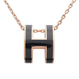 HERMES Pop Ash Necklace Metal Rose Gold Black Used F/S