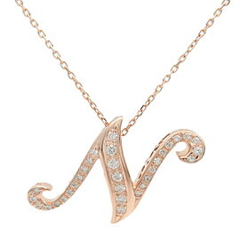 NOMBRE ALPHA Initial "N" Diamond Necklace M 0.38ct K18PG Rose Gold