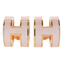 HERMES Pop Ash H Logo Earrings Metal Rose Yellow Gold