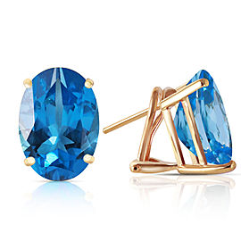 16 CTW 14K Solid Gold French Clips Earrings Natural Blue Topaz