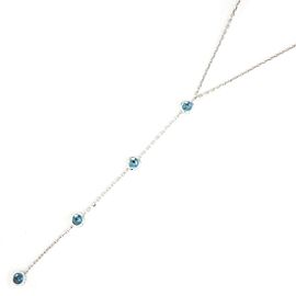 GUCCI 18K White Gold Drop Swing Circle Round Y Shape Blue Topaz Necklace LXWBJ-859