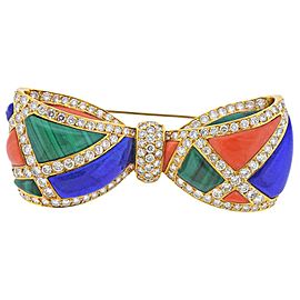 Van Cleef & Arpels Malachite Lapis Coral Diamond Gold Bow Brooch