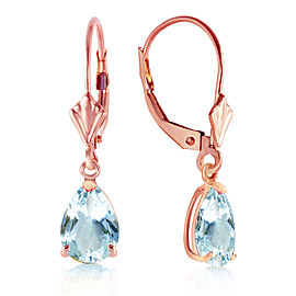 2.85 CTW 14K Solid Rose Gold Aquamarine Leverback Earrings