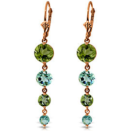 14K Solid Rose Gold Chandelier Earrings with Peridot & Blue Topaz