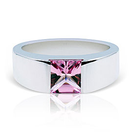 Cartier Tank 18K White Gold with Pink Tourmaline Ring Size 5