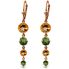 14K Solid Rose Gold Chandelier Earrings with Citrines & Peridots