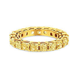 IGI Certified 18K Yellow Gold 5.0 Cttw Shared Prong Set Natural Fancy Yellow Cushion Diamond Eternity Band Ring (Yellow Color, VVS2-VS1 Clarity) - Ring Size 6