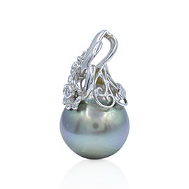 18K White Gold Cultured Pearl, Diamond Pendant