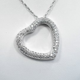 14K White Gold Diamond Heart Pendant Pave Watch