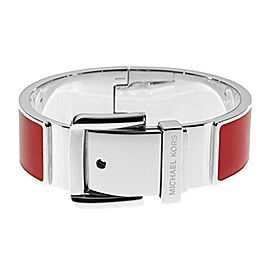 Michael Kors Stainless Steel and Red Enamel Buckle Bracelet