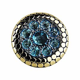 John Hardy Sterling Silver & 18K Yellow Gold Blue Topaz Dot Ring Size 7