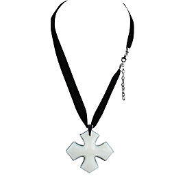 Baccarat Rock'mantic Occitane Opal Cross Sterling Silver Large Chiffon Silk Necklace