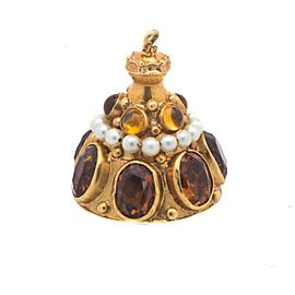 Yellow Gold Citrine, Topaz, Pearl Womens Pendant