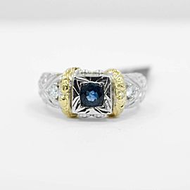 Light Blue Sapphire Ring w 0.20Ct Diamonds 14K White & 18K Yellow Gold SIZE 6.25