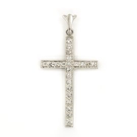 Pendant 18K White Gold With 1.26CT Single Cut Diamonds E VVS Cross Style 2.1 Gr