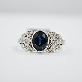 White White Gold Sapphire, Diamond Womens Ring Size 7.75