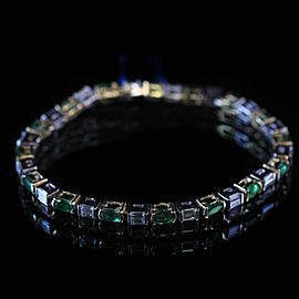 Diamond & Emerald Women's Tennis Bracele Two Tone 14K Gold 2.20Ct Diamonds