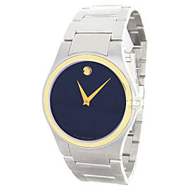 Movado Black Dial Gold-tone Bezel Silver-Tone Bracelet Mens Watch