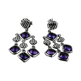 David Yurman Sterling Silver Amethyst Dangling Cushion Earrings