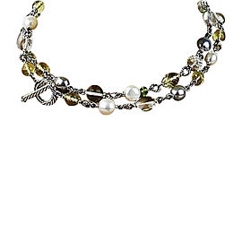 David Yurman Sterling Silver Beads Pearl Peridot and Quartz Linked Necklace