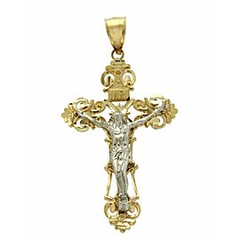 Luxo Solid 14k Tow Tone Gold INRI Latin Jesus Crucifix 1.8" Height Cross Pendant »G15