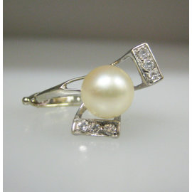 White White Gold Diamond, Pearl Womens Ring Size 2