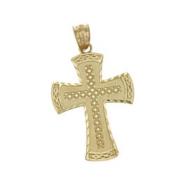 Luxo Solid 14k Yellow Gold 32 mm Height Diamond Cut Cross Pendant